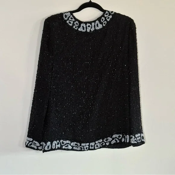 Landmark 100% Silk Hand-Beaded Evening Jacket – Black & White Medium/Large - Picture 7 of 10